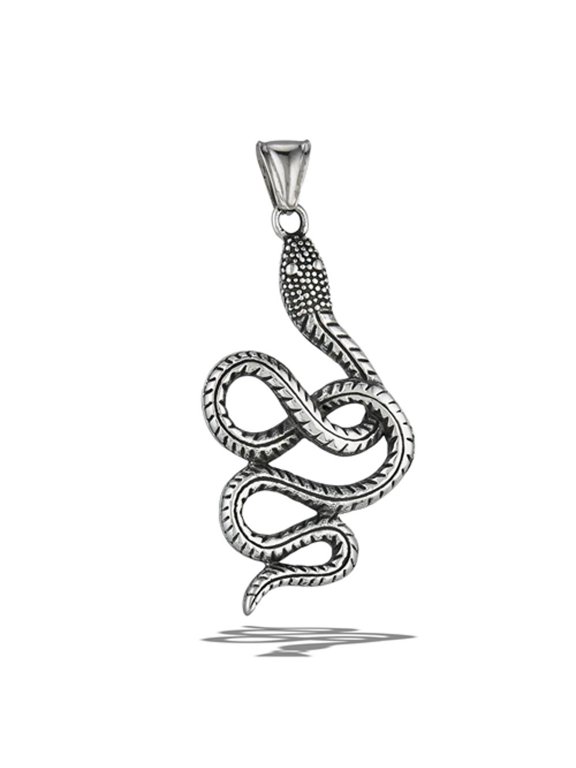 Stainless Steel Twisted Snake Pendant Oxidized Viper Serpent Charm Gray Jewelry Female Unisex