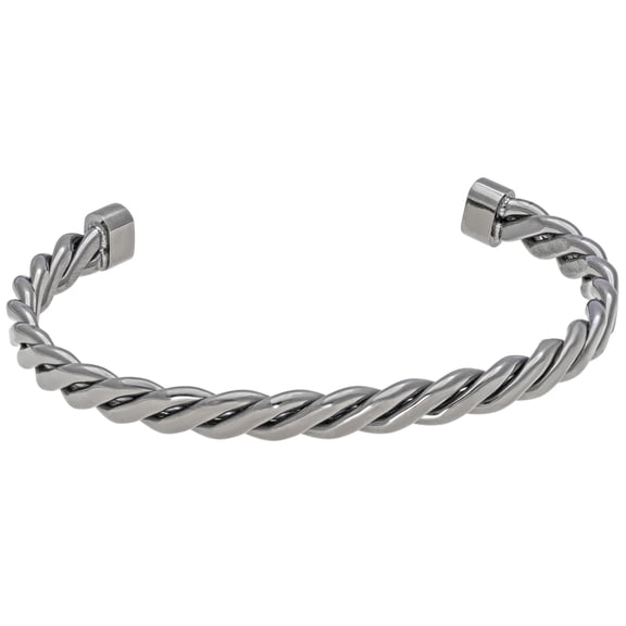 Gun Metal Gray Ion Plated Stainless Steel Braided Cuff Bangle - 8.5 Inch