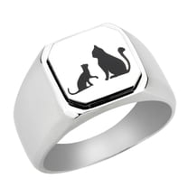 Stainless Steel Two Cats Engraved Signet Ring