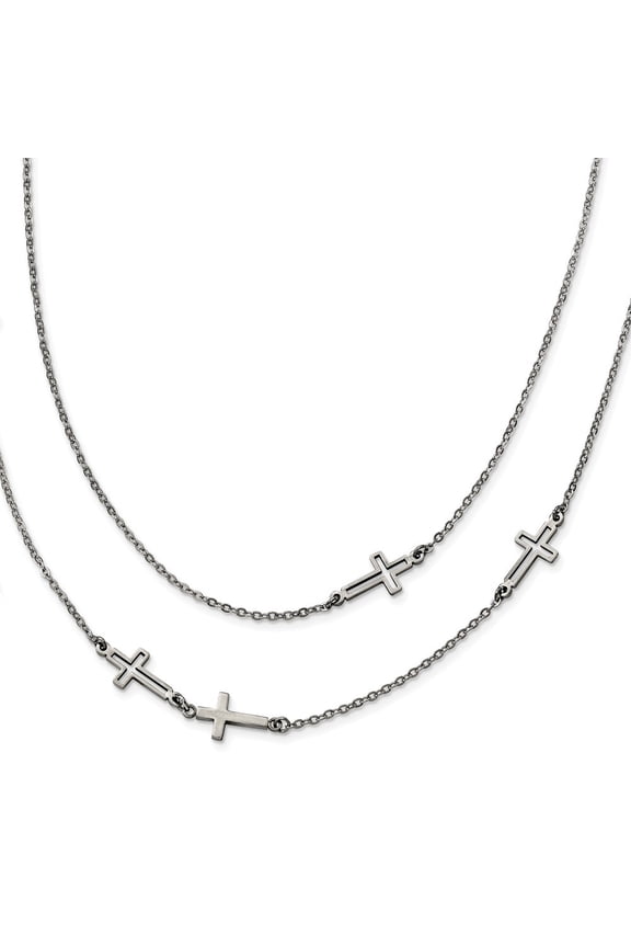 Stainless Steel Two Strand Cross Necklace - 30 Inch