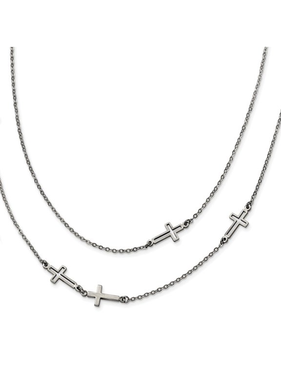 Stainless Steel Two Strand Cross Necklace - 30 Inch
