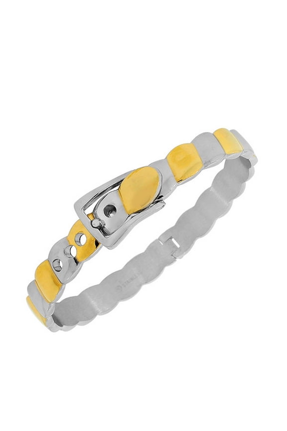 Stainless Steel Two-Tone Belt Buckle Handcuff Adjustable Bangle Bracelet