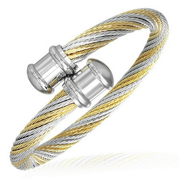 Stainless Steel Two-Tone Celtic Twisted Cable Wire Womens Cuff Bangle Bracelet