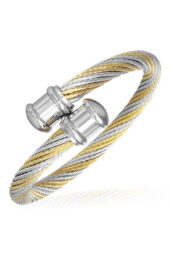 Stainless Steel Two-Tone Celtic Twisted Cable Wire Womens Cuff Bangle Bracelet
