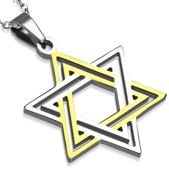 Stainless Steel Two-Tone Classic Jewish Star of David Pendant Necklace, 21.5"