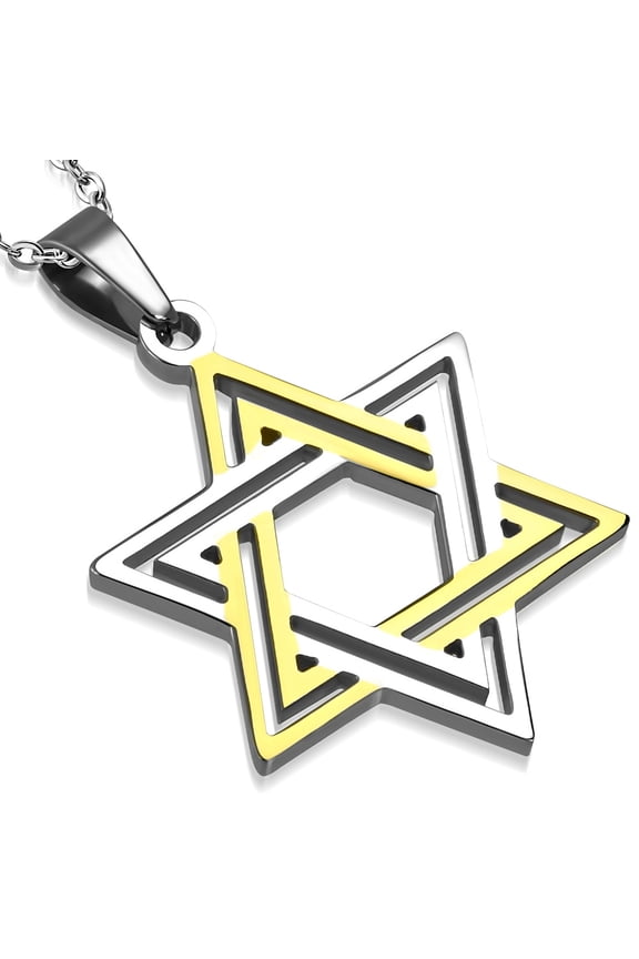 Stainless Steel Two-Tone Classic Jewish Star of David Pendant Necklace, 21.5"