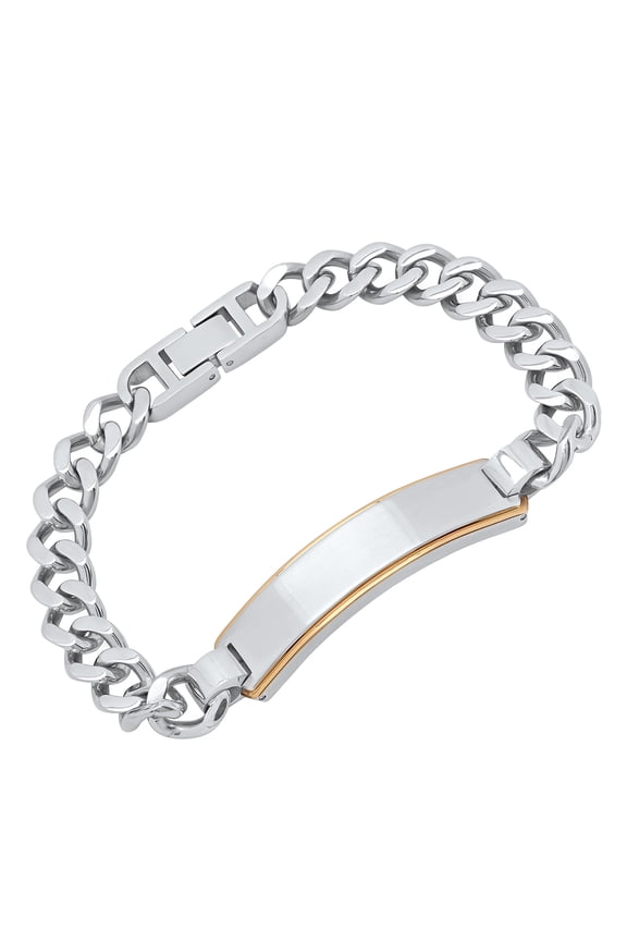 Stainless Steel Two-Tone Curb Link ID Bracelet