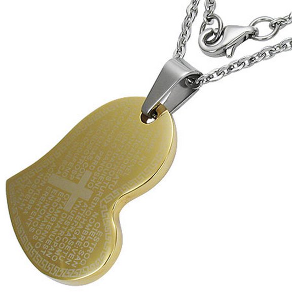 Stainless Steel Two-Tone Greek Key Lords Prayer Love Heart Chastity Necklace