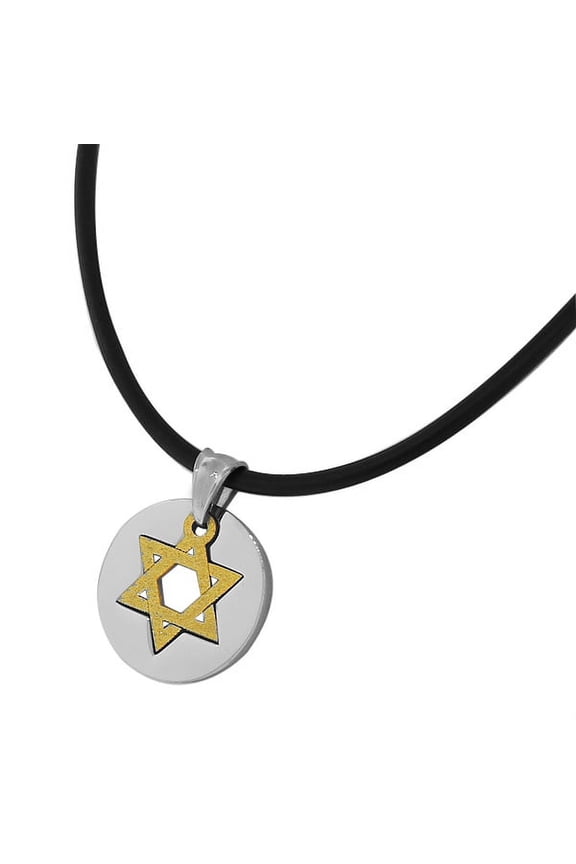 Stainless Steel Two-Tone Jewish Star David Mens Pendant Necklace Chain