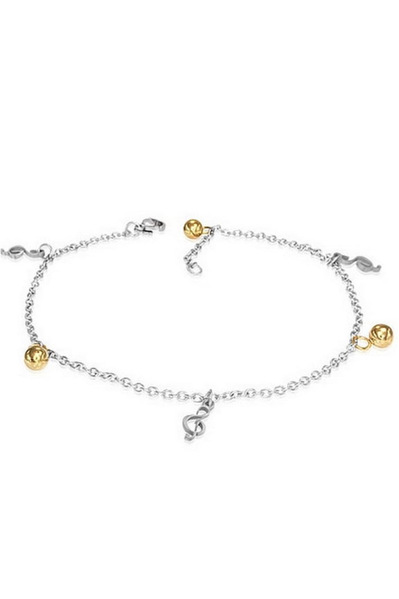 Stainless Steel Two-Tone Musical Clef Music Womens Adjustable Anklet Bracelet