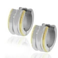 thumbnail image 1 of Stainless Steel Two-Tone Polished Hoop Huggie Earrings, 1 of 3