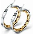 thumbnail image 1 of Stainless Steel Two-Tone Twisted Circle Hoop Earrings, 1 of 4
