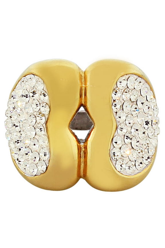 Stainless Steel Two-Tone White CZ Love Heart Statement Cocktail Ring