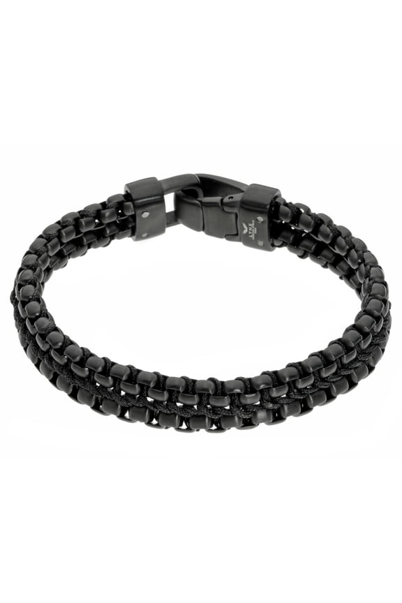Metro Jewelry Men's Stainless Steel 2 Row Box Chain Bracelet with Black Ion Plating - 9 Inches Long