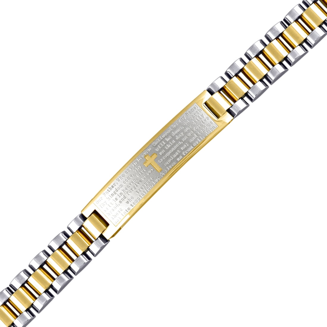 Stainless Steel Two-tone Mens English Lords Prayer 10mm Bracelet-8inch Link Bracelet for Men