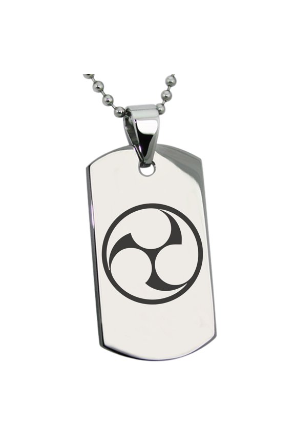 Stainless Steel Ujiie Samurai Crest Engraved Dog Tag Pendant Necklace