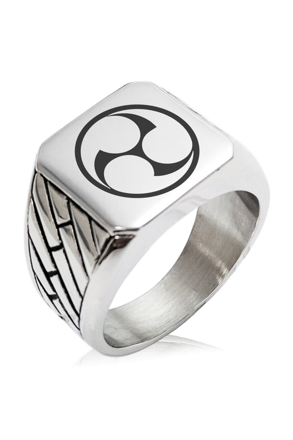 Stainless Steel Ujiie Samurai Crest Geometric Pattern Biker Style Polished Ring