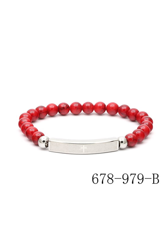Stainless Steel Unisex Lords Prayer Religious ID Red Beaded Bracelet