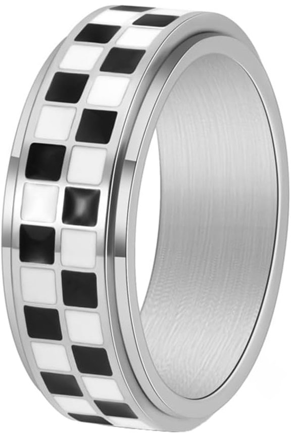 Stainless Steel Unisex Simple Checkerboard Personality Vintage Lovely Turn Casual Style Ring