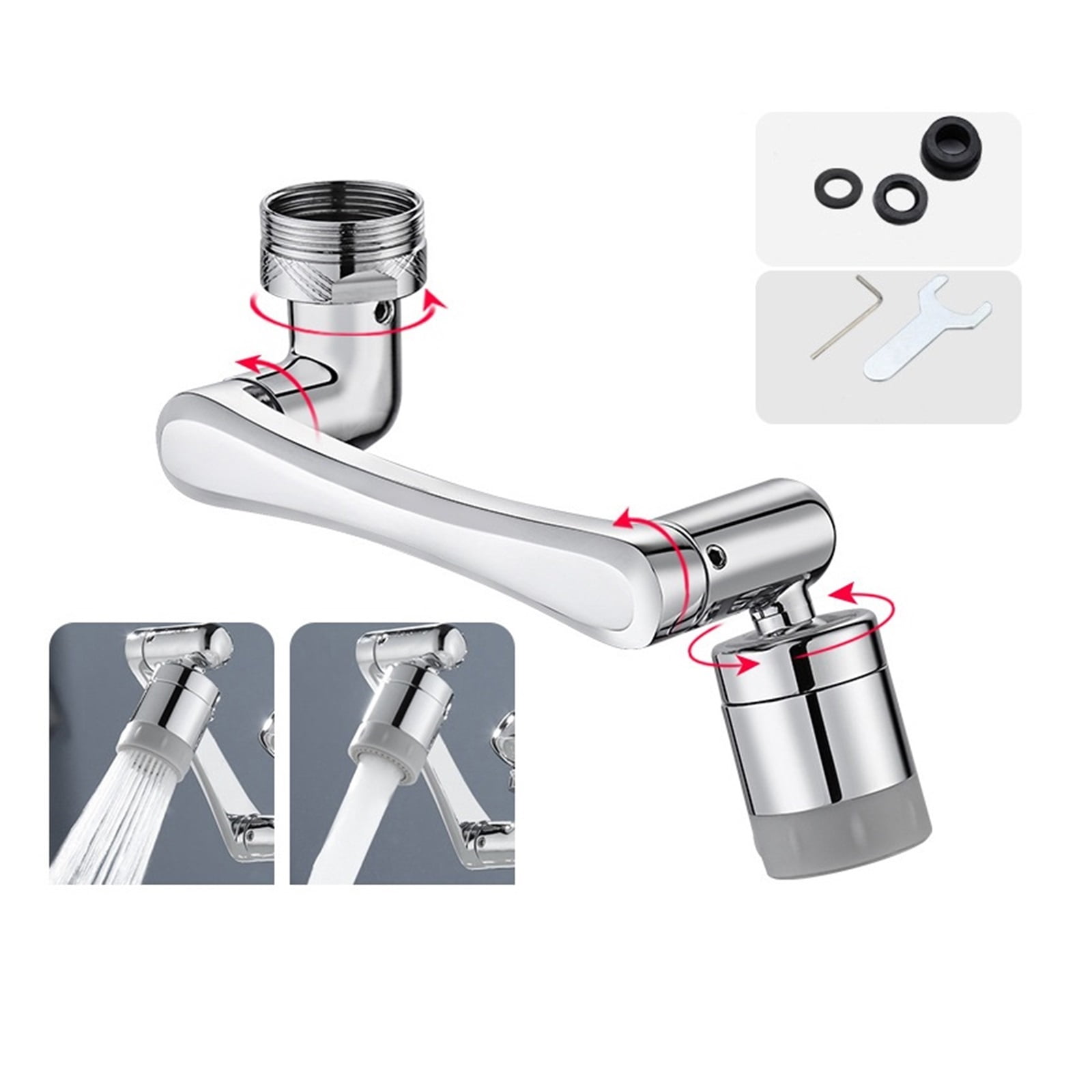 Stainless Steel Universal 1080 °Swivel Robotic Arm Swivel Extension Faucet Aerator Kitchen Sink Faucet Extender 2Water Flow Mode ,Easy to Install