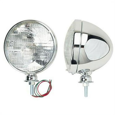Stainless Steel Universal Dietz-Type 7" Headlights with Halogen Bulb - High & Low Beam Functionality, 12V, Clean Wiring via Drilled 1/2"-13 Mounting Stud, Adjustable Mount Pivot