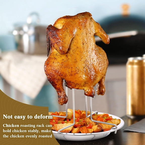Stainless Steel Upright Chicken Roasting Rack, Vertical Poultry Roaster Stand, Detachable Chicken Holder for Oven, Grill, BBQ, Home Kitchen Outdoor Cooking Gadget