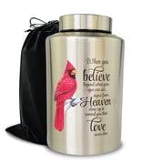 Large Stainless Steel Urns for Adult Human Ashes, Funeral Cremation Urn for Remains, Keepsake Memorial Ash Box,Cardinal