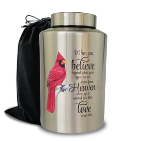 Large Stainless Steel Urns for Adult Human Ashes, Funeral Cremation Urn for Remains, Keepsake Memorial Ash Box,Cardinal
