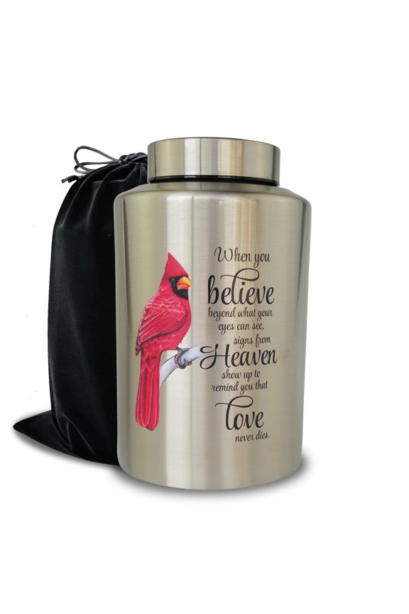 Large Stainless Steel Urns for Adult Human Ashes, Funeral Cremation Urn for Remains, Keepsake Memorial Ash Box,Cardinal