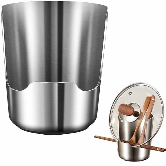 Stainless Steel Utensil Holder, 2-in-1 Thickened Kitchen Countertop Organizer for Spoons, Pot Lids, Spatulas, Tongs & Ladles, Space-Saving