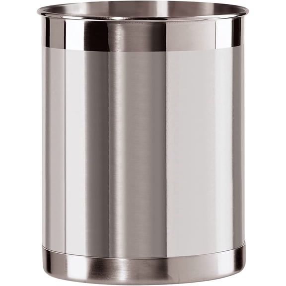 Stainless Steel Utensil Holder - 5" Diameter, Utensil Caddy, Weighted Base for Stability - Larger-Sized Utensil Crock and Countertop Utensil Organizer, Stainless Steel