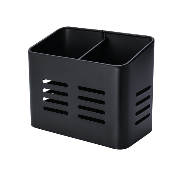 Stainless Steel Utensil Holder, Cutlery Caddy With Drain Holes, Double Chopstick Organizer Basket for Kitchen Countertop Storage, Black