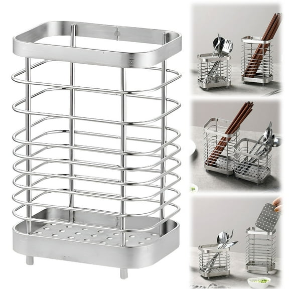 Stainless Steel Utensil Holder & Drying Rack - Silverware Cutlery Organizer for forks,Spoons,Chopsticks,Large,Removable Base