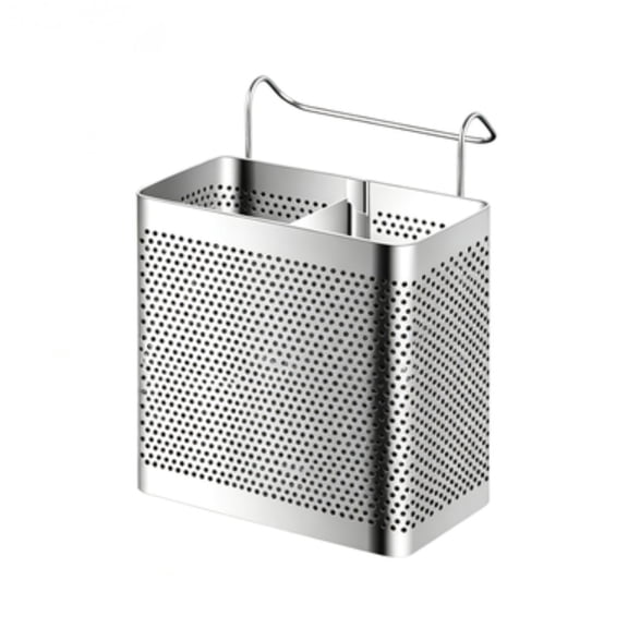 Stainless Steel Utensil Holder, Hanging Kitchen Cutlery Drainer Basket with Handle, 2 Compartments for Chopsticks, Spoons, Forks