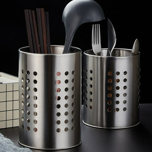 Stainless Steel Utensil Holder Kitchen Utensil Cutlery Stand Rack Drainer Silver Medium Smile Home