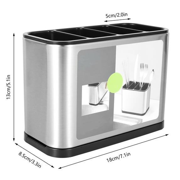 Stainless Steel Utensil Holder With Removable Dividers, Silverware Organizer Caddy With Drainage Base For Kitchen Countertop Or Drawer Storage, Keeps Knives Forks Spoons Dry & Organized