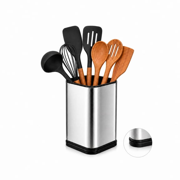 Fixdono Utensil Holder, Stainless Steel Kitchen Utensil Organizer for Countertop Storage with Weighted Non-Slip Base, Silver
