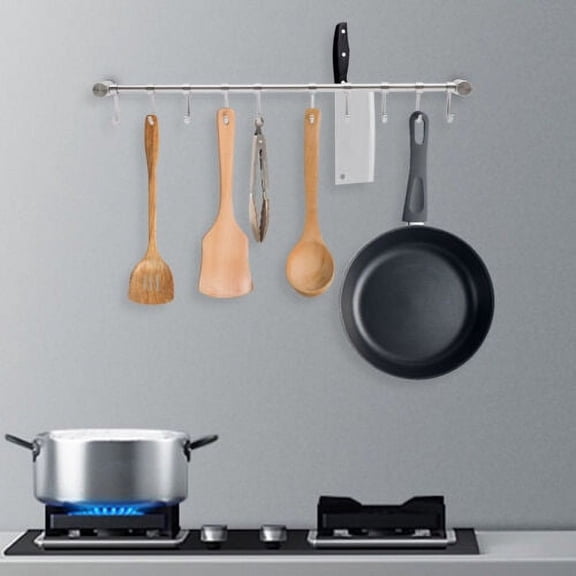 Stainless Steel Utensil Kitchen Rail Hooks Set Wall Hanging Rack Bathroom Holder