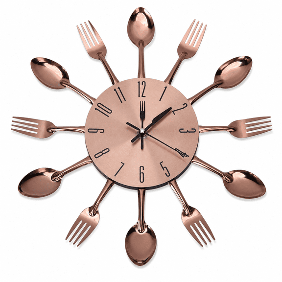 Stainless Steel Utensil Kitchen Wall Clock Decorative Non Ticking Silent Cutlery Quartz Timepiece for Home Restaurant Dining Room Cafe Wall Decor Gold 12.2 inches / 31 cm