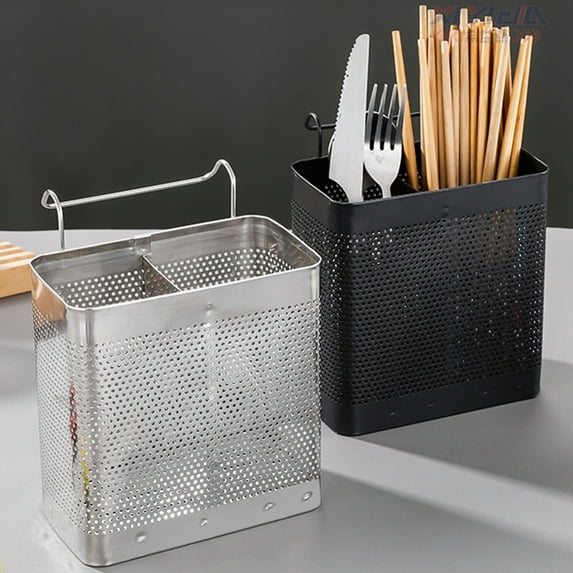 Stainless Steel Utensil Organizer Tube | Ventilated Storage | Divided Compartments for Chopsticks, Spoons, Forks | Rust Resistant | Countertop or Wall Mount | 13.5cm/15.5cm Sizes