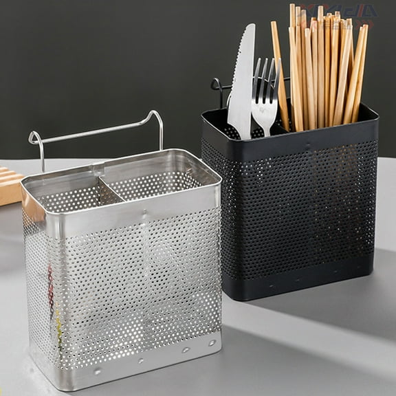 Stainless Steel Utensil Organizer Tube | Ventilated Storage | Divided Compartments for Chopsticks, Spoons, Forks | Rust Resistant | Countertop or Wall Mount | 13.5cm/15.5cm Sizes