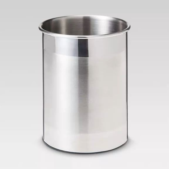 Stainless Steel Utensil Storage Container - Freestanding Kitchen Utensil Holder, Shiny Silver, 6.62" Height