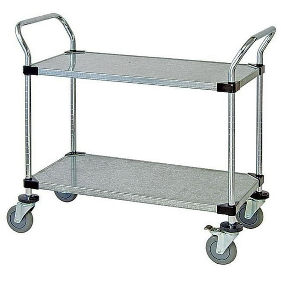 Stainless Steel Utility Cart, 2 Solid Shelves - 24 x 48 x 37.5 in.