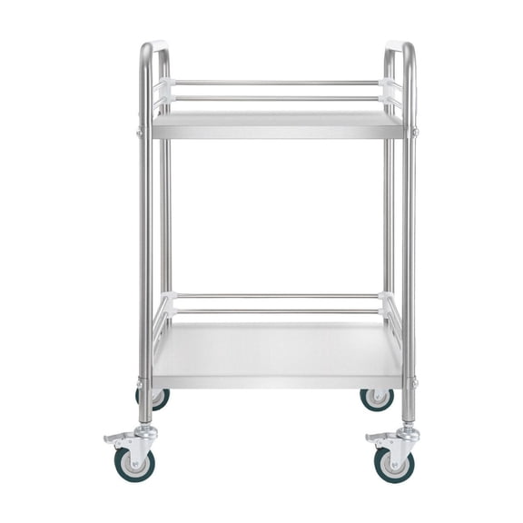 Stainless Steel Utility Cart 2-Tier, Rolling Lab Cart with Lockable Wheels - Heavy Duty Medical Serving Trolley for Kitchen, Salon, Hospital, Restaurant