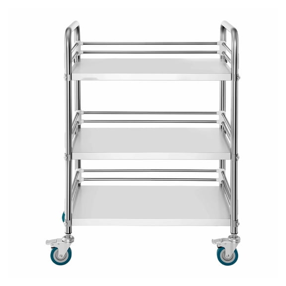 Stainless Steel Utility Cart 3-Tier, Rolling Lab Cart with Lockable Wheels - Medical Serving Trolley for Kitchen, Salon, Hospital, Heavy Duty Storage