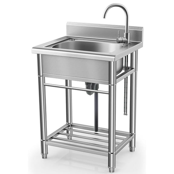 Stainless Steel Utility Sink 22x20 Inch Small Single Bowl Kitchen Sink with 360 Swivel Faucet, Cold Hot Water Pipes, Under Shelf & Backsplsh, Rust-Resistant & Leak Proof