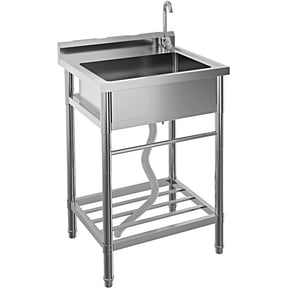 Stainless Steel Utility Sink, 24x20 in Freestanding Laundry Sink with Cold and Hot Water Pipe, 360 Rotating Faucet & Storage Shelf, Rust Resist & Easy to Clean for Kitchen