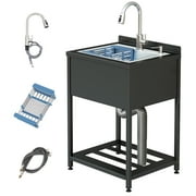 Stainless Steel Utility Sink, 25.7" × 20.7" × 39.5"Freestanding Sink with Cold and Hot Water Faucet,Hoses and Drain Kit for Kitchens, Bathrooms, Garage, Laundry Room