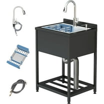 Stainless Steel Utility Sink, 25.7" × 20.7" × 39.5"Freestanding Sink with Cold and Hot Water Faucet,Hoses and Drain Kit for Kitchens, Bathrooms, Garage, Laundry Room