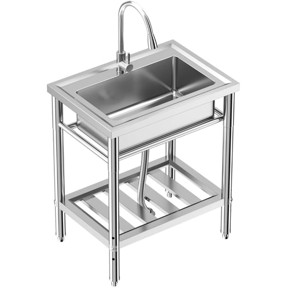 Stainless Steel Utility Sink 28x20x34 In Single Bowl 360 Pull-Out Faucet Backsplash Shelf and Knife Holder
